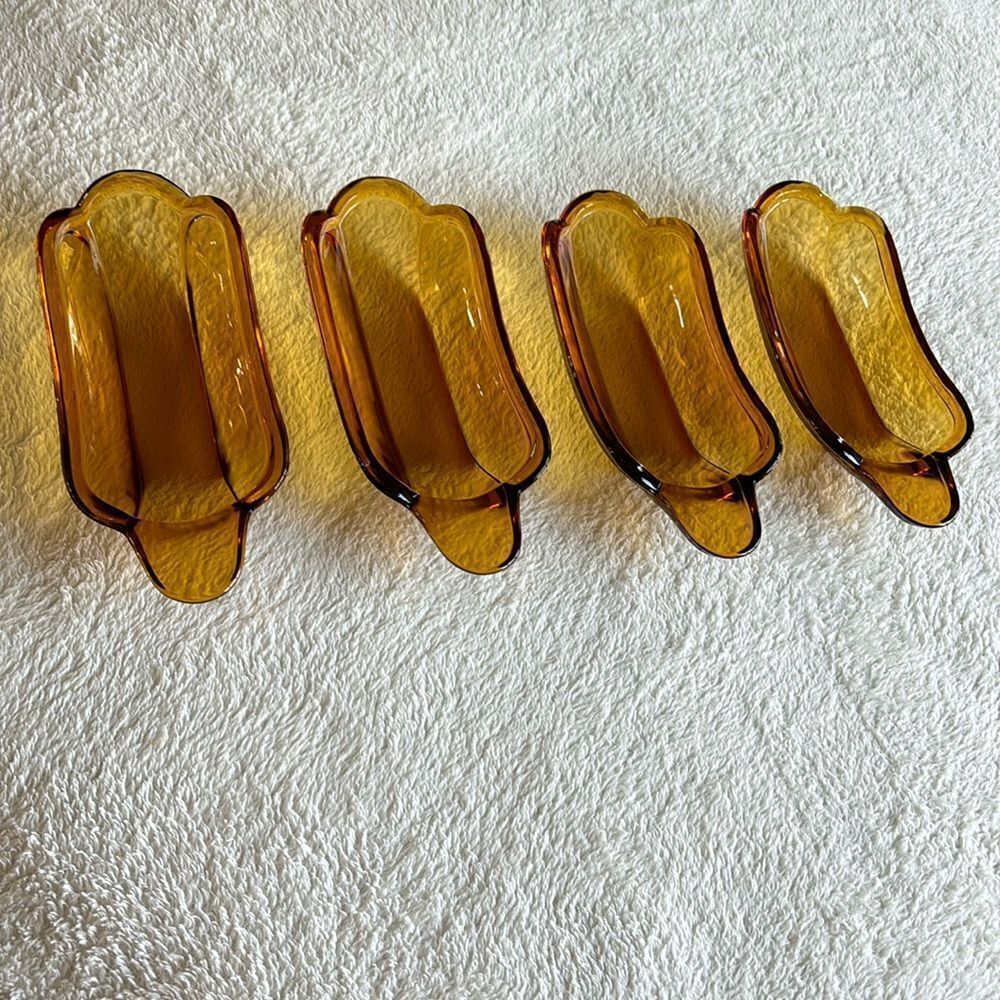 Vintage Lot Amber orange colored banana splits sundae boat ice cream dish‎ set